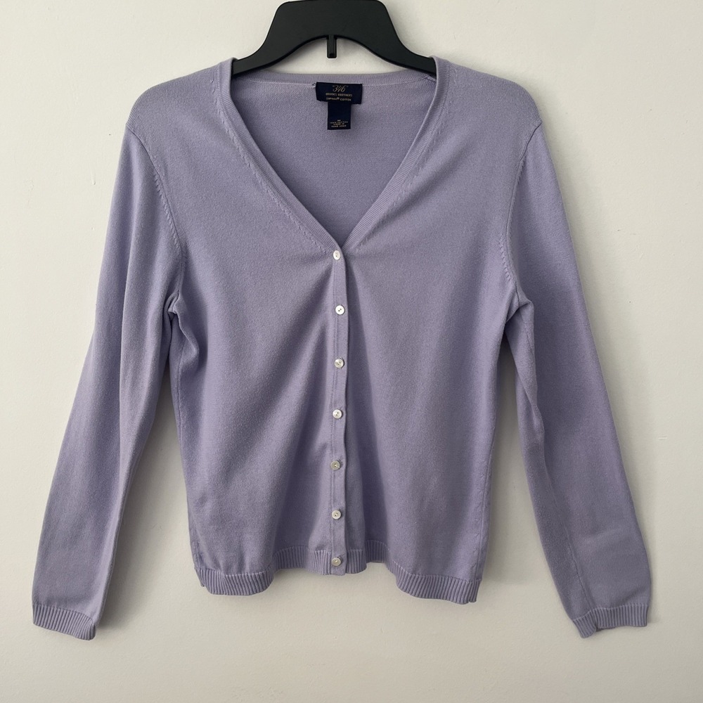 VTG 90's Brooks Brothers 346 Women's Cardigan M Lavendar Lilac Classic Preppy